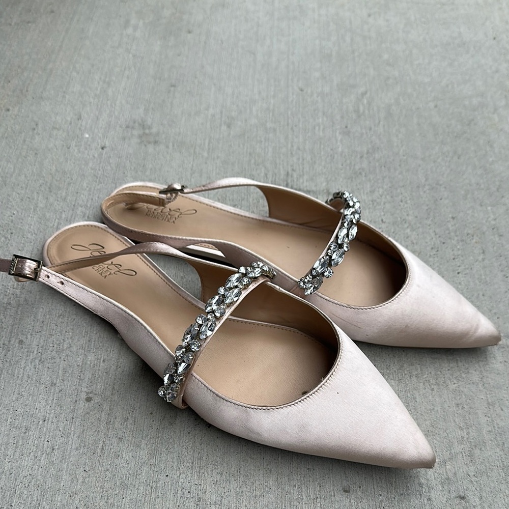 Jewel Badgley Mischka Pink Embellished Slingback Flats